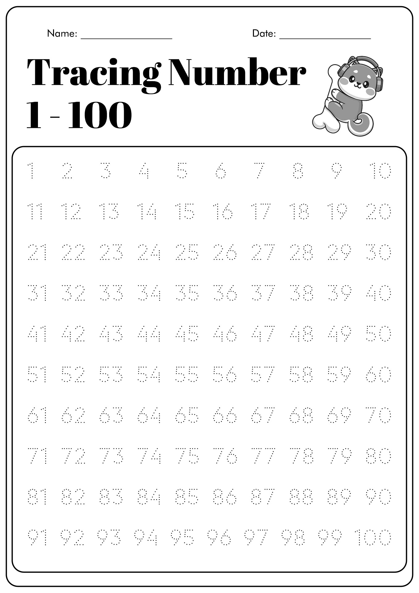 Tracing Numbers 1 100