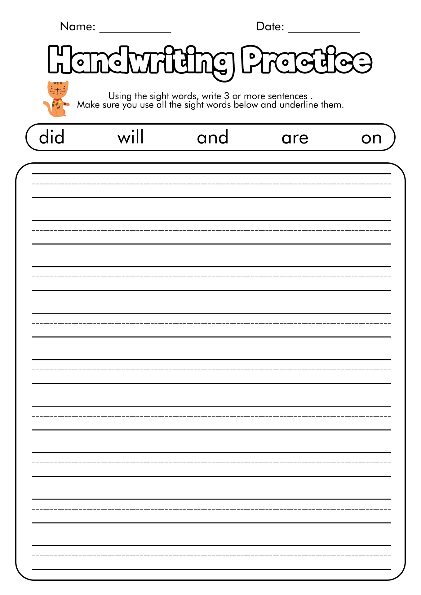 1st Grade Sight Word Handwriting Practice Worksheets