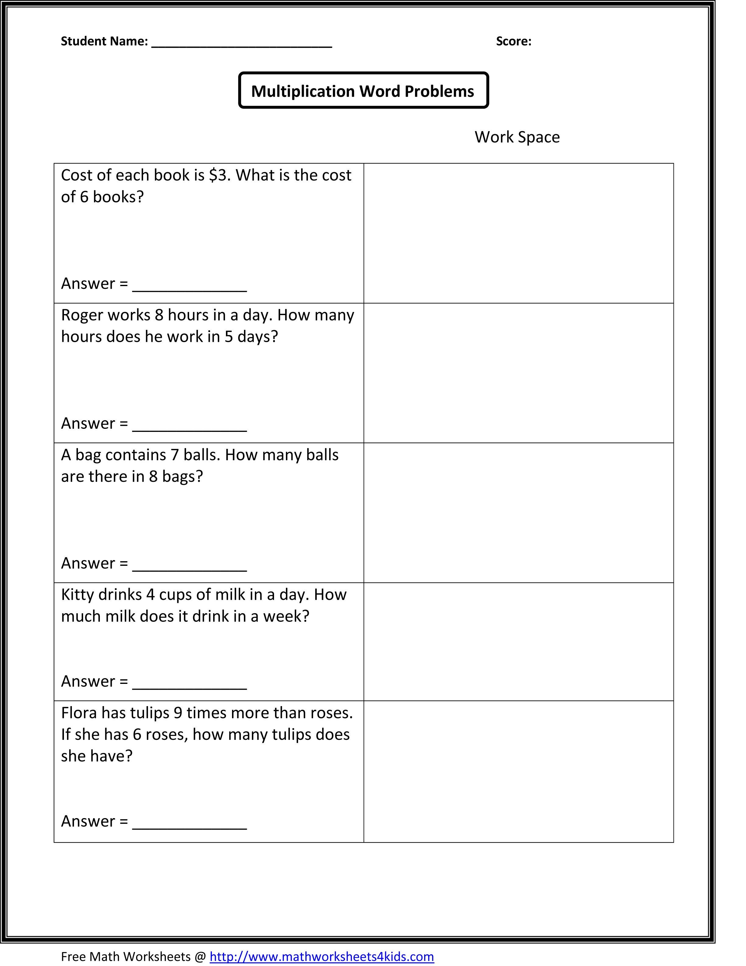 2nd Grade Math Word Problems Worksheets Image