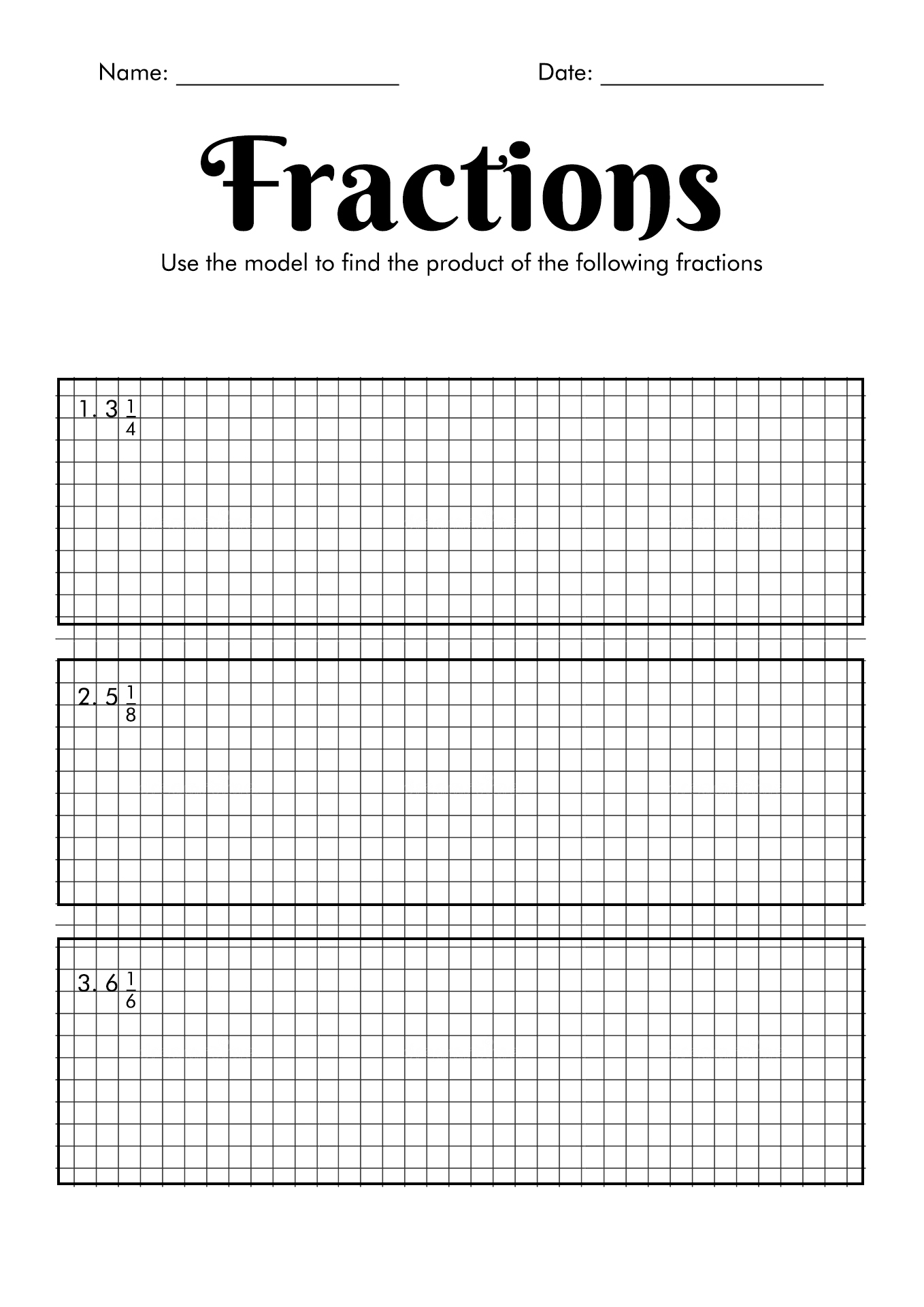 5th Grade Math Fraction Models Worksheets