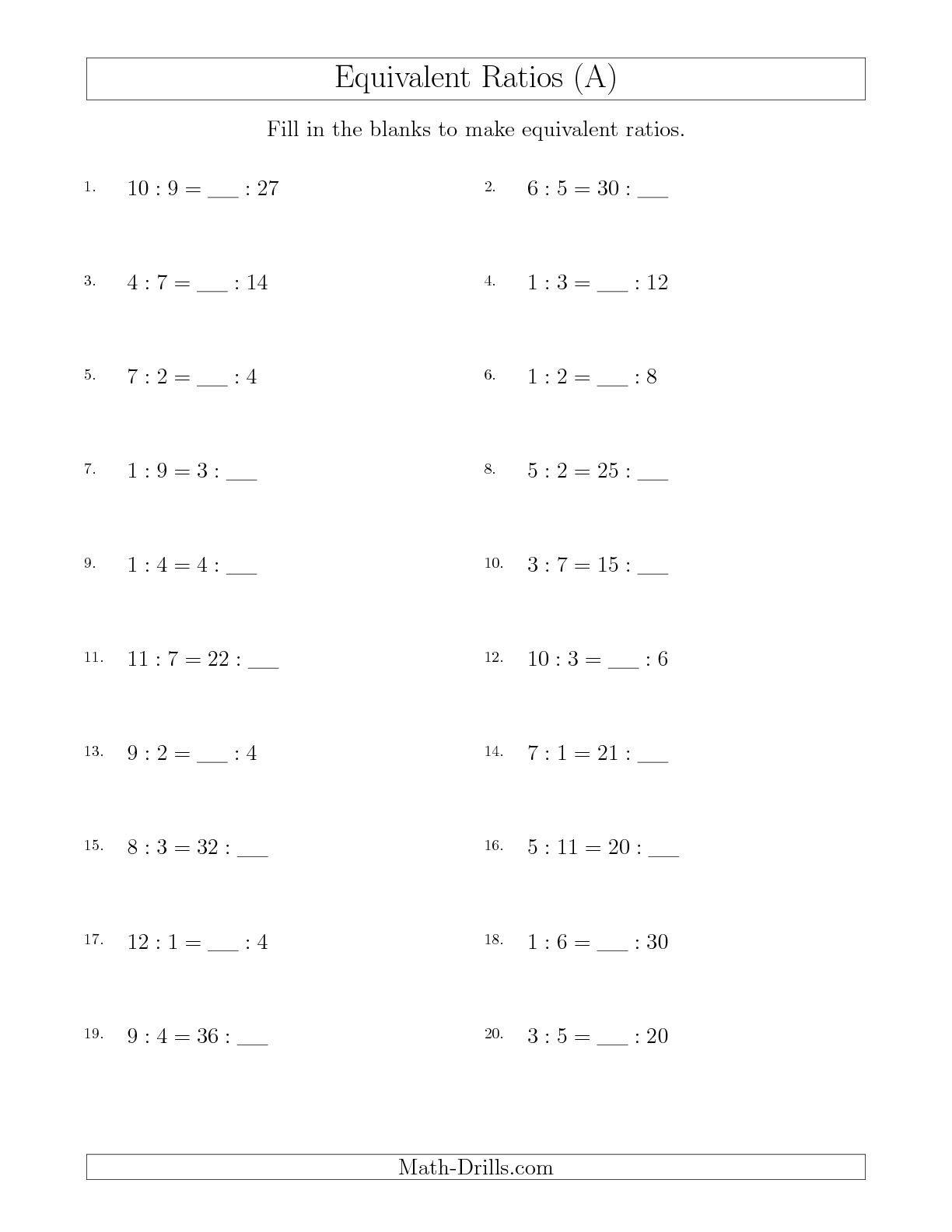 5th Grade Math Ratio Worksheets Image