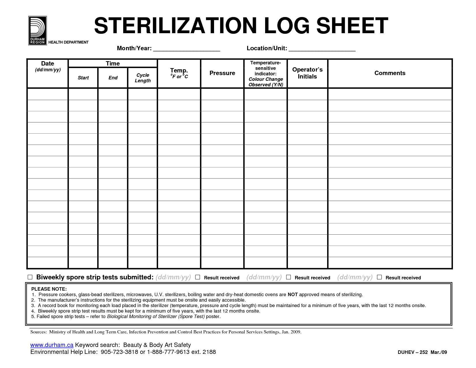 Autoclave Sterilization Log Sheet Image