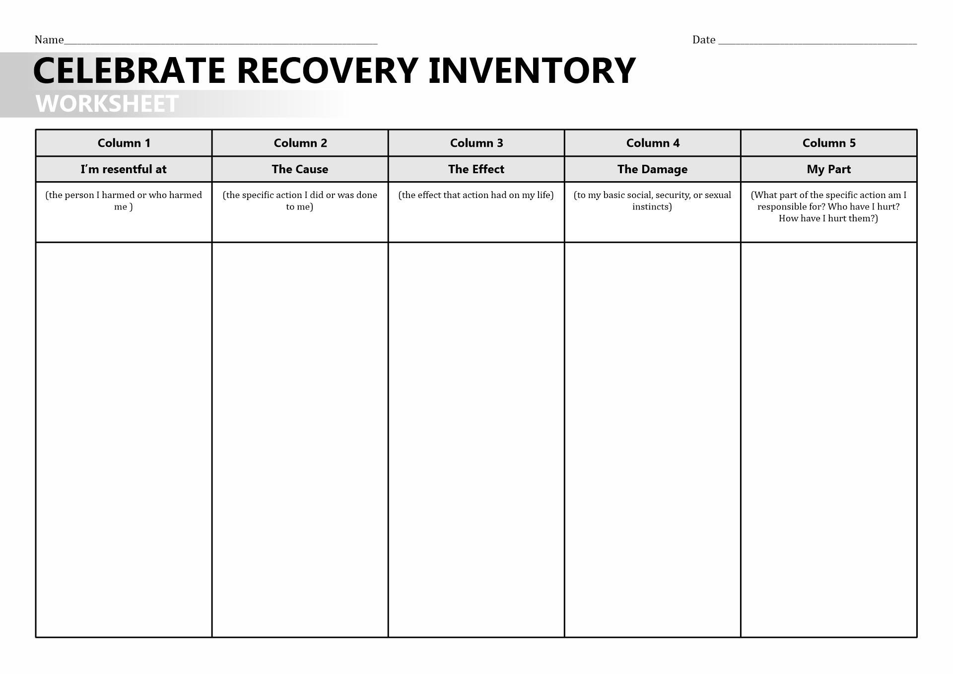 17 Recovery Support Worksheet /