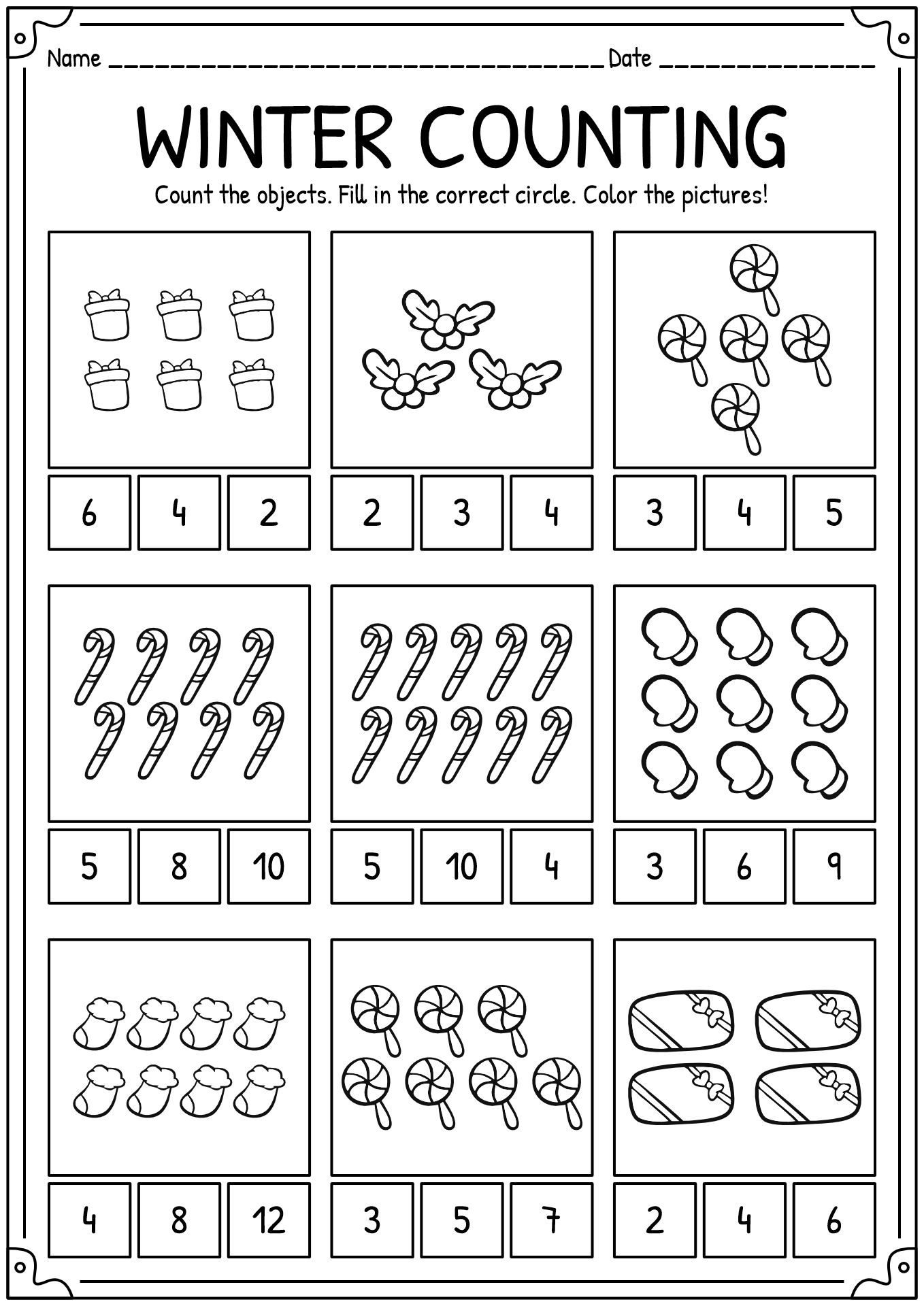 Christmas Math Counting Worksheets Kindergarten