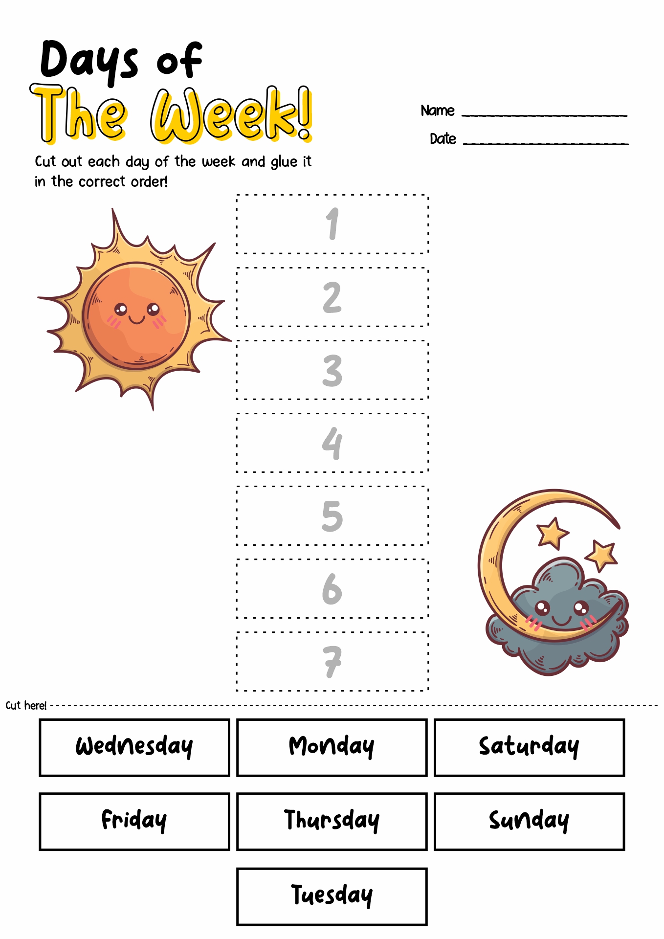Days of the Week Worksheets Cut