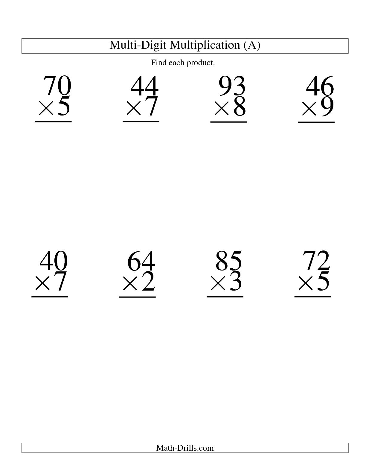 Multiplication Worksheets Single To Double Digit