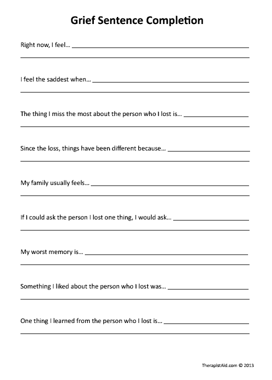 Grief Sentence Completion Worksheet Image