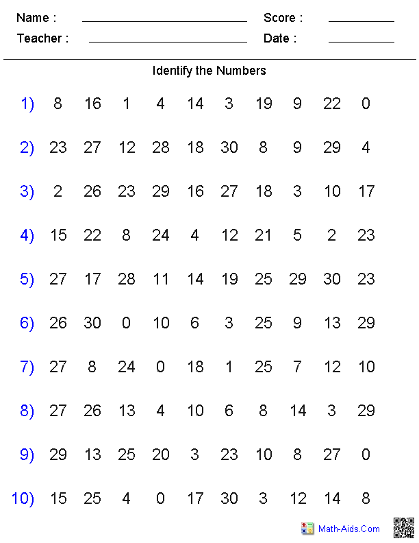 Identifying Numbers Kindergarten Worksheets Image