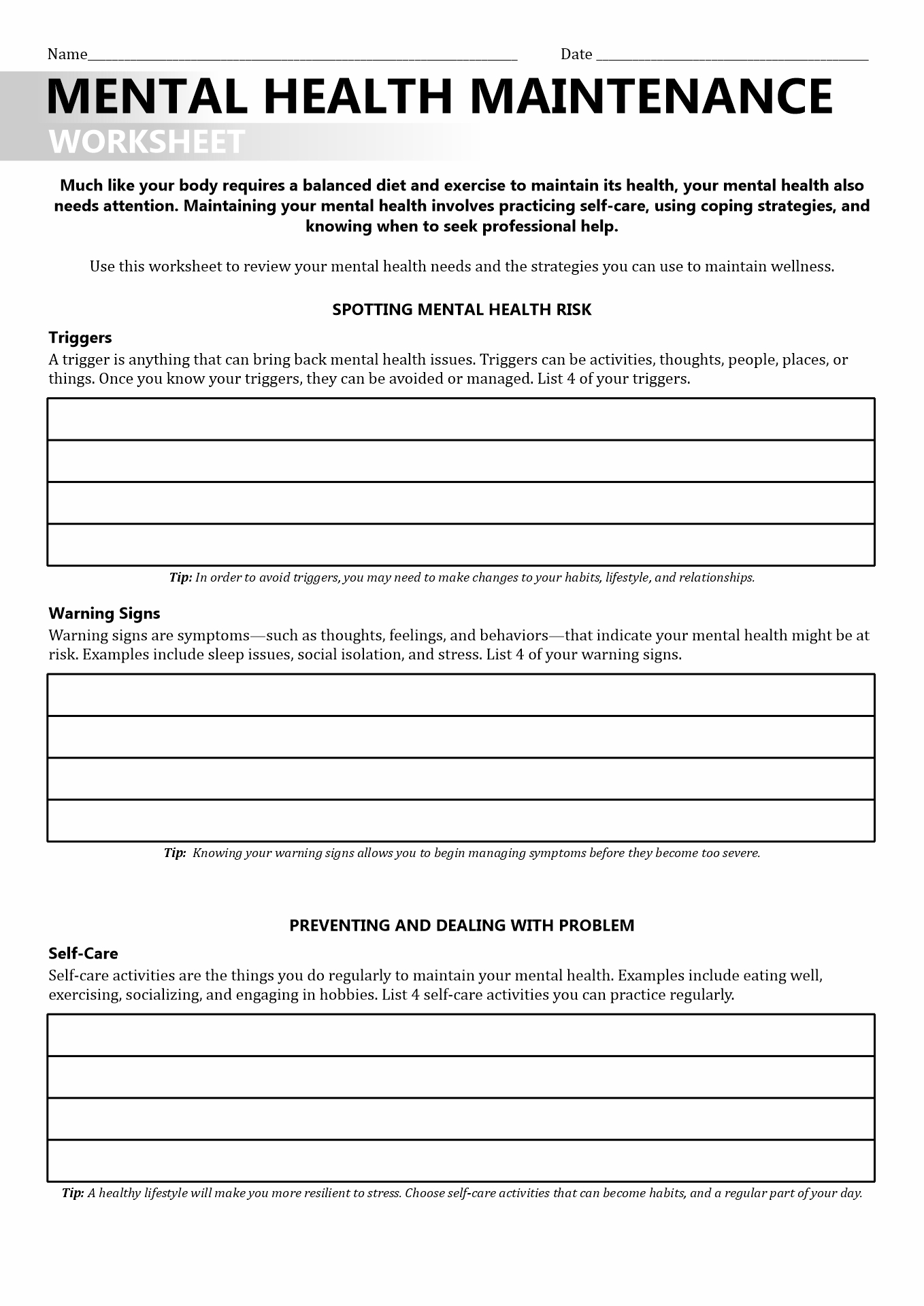 16 Best Images of Recovery Support Worksheet - Early ...