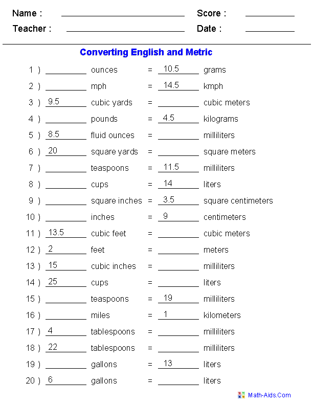 Metric Conversion Worksheet Image