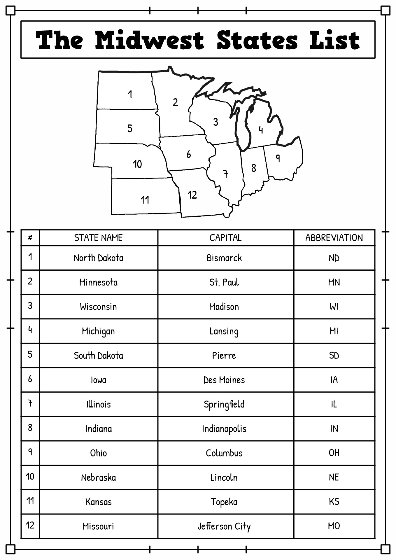 11 Midwest Region States And Capitals Worksheets Free Pdf At