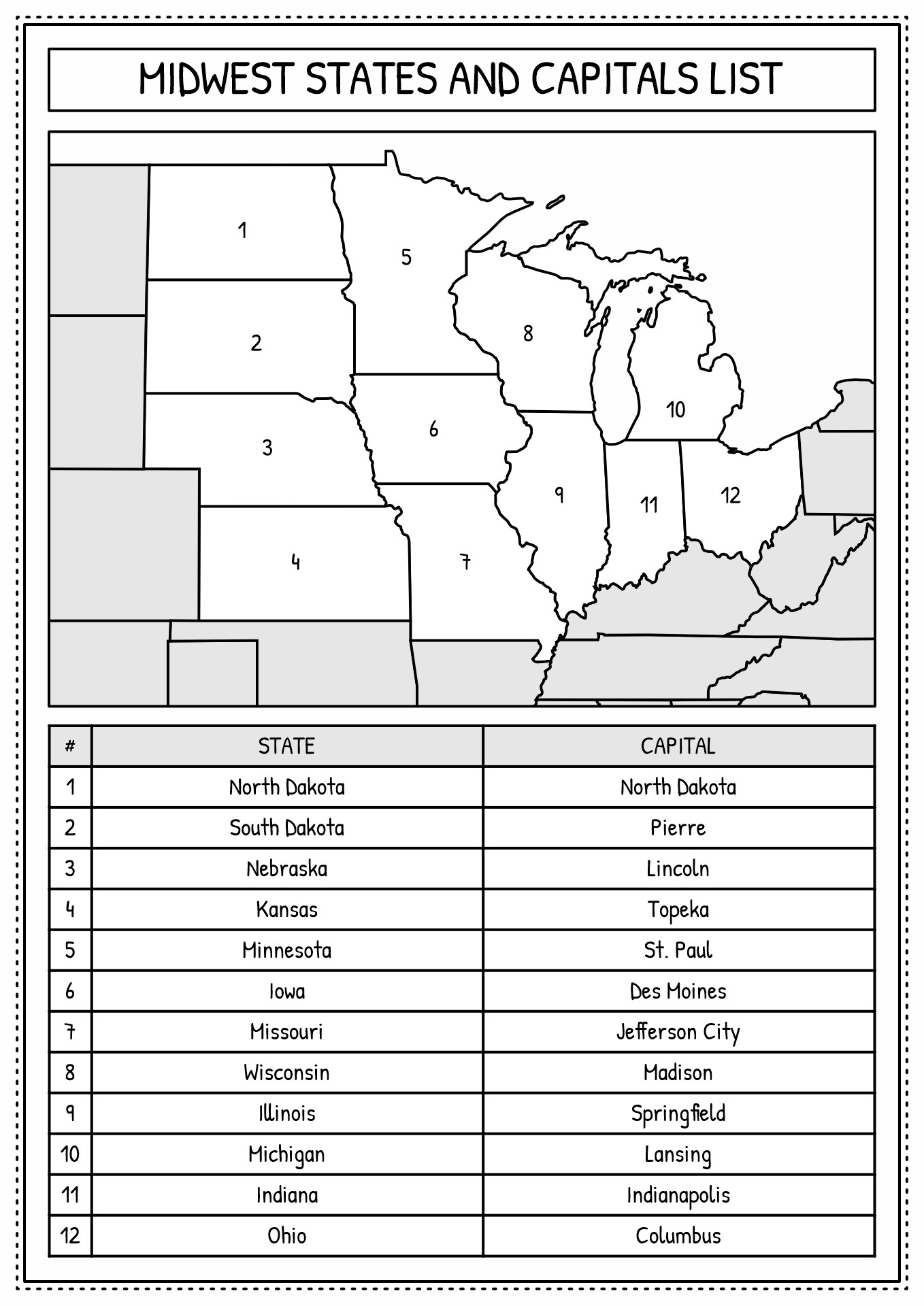 11 Midwest Region States And Capitals Worksheets Free Pdf At