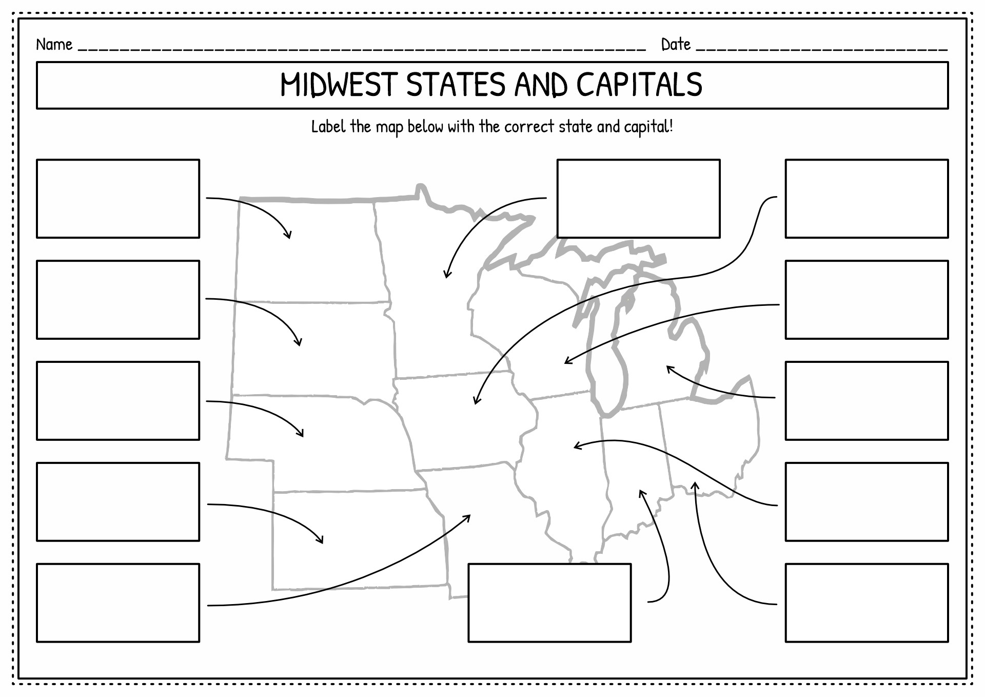 11 Midwest Region States And Capitals Worksheets /