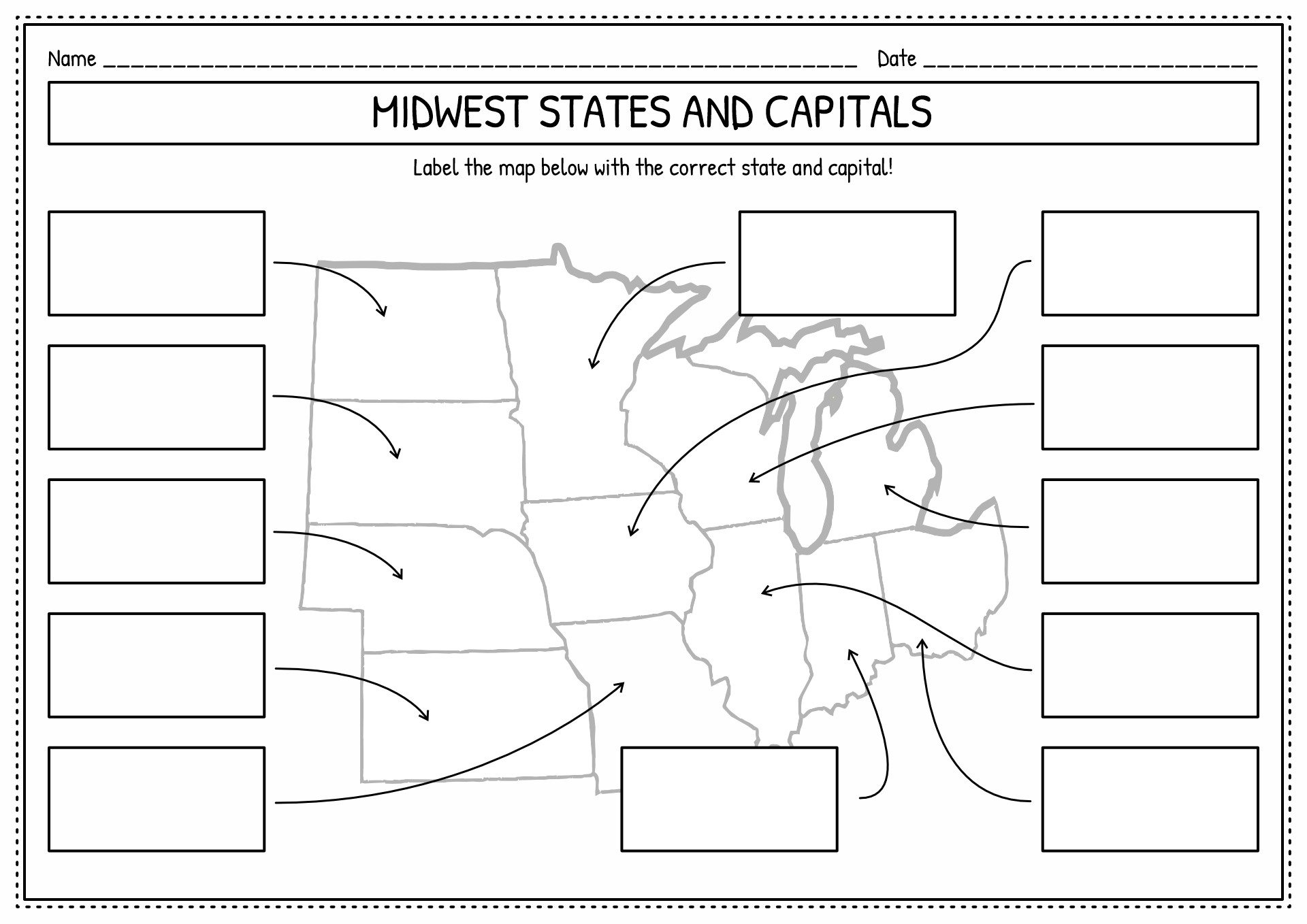 Printable Midwest States And Capitals Worksheet