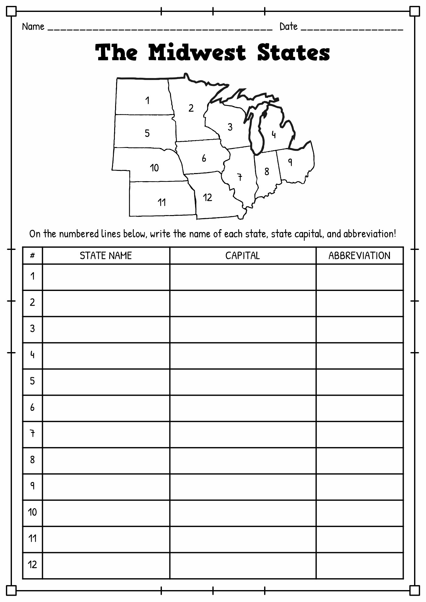 11 Midwest Region States And Capitals Worksheets Free Pdf At