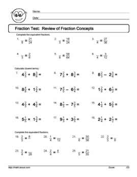 Mixed Operations with Fractions Worksheet Image