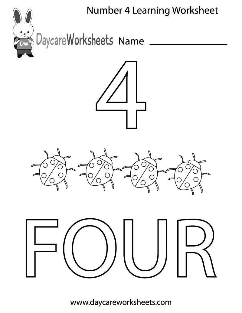 Number 4 Preschool Worksheet Image