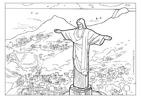 PNG Coloring Page Jesus Christ Statue in Brazil Image