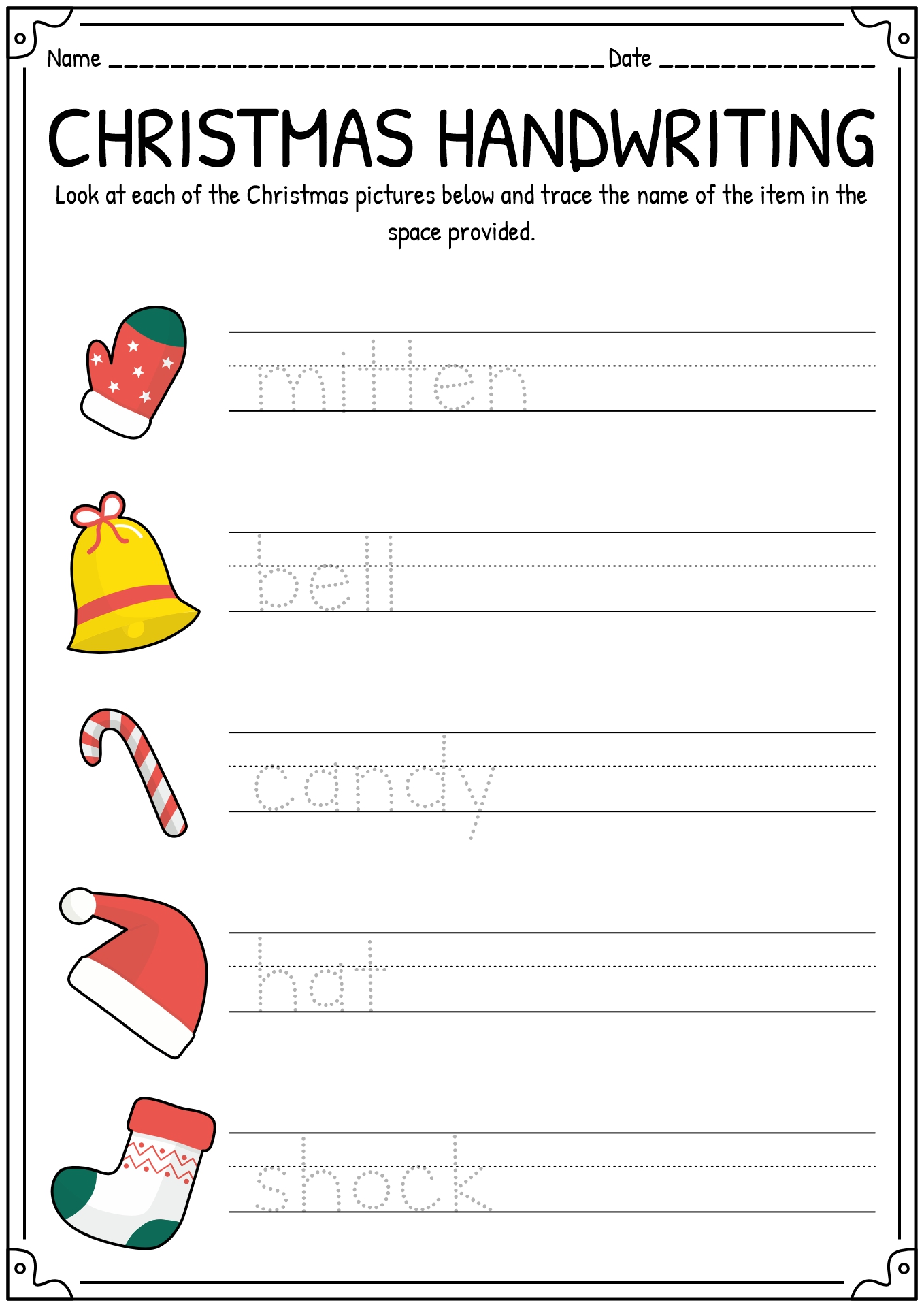 Preschool Christmas Handwriting Worksheets