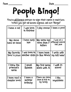School People Bingo Activity Image