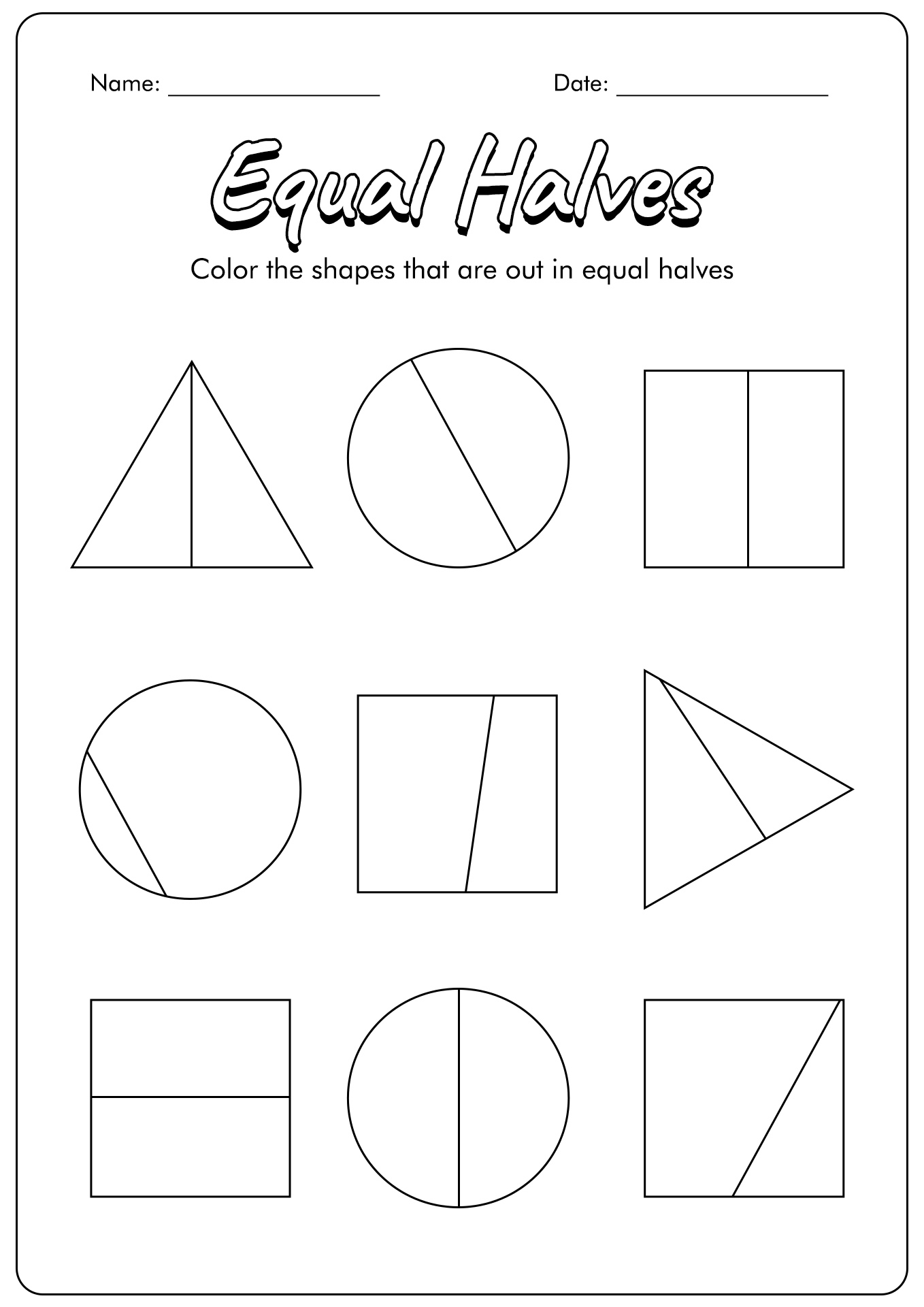 Shape Fractions Worksheets Grade 1