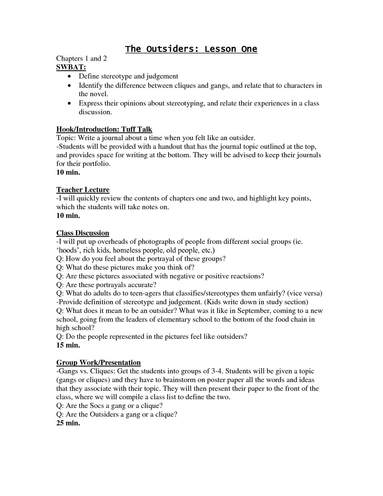 The Outsiders Activities Worksheets Image