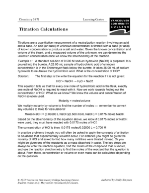 Titration Calculations Practice Worksheet Image