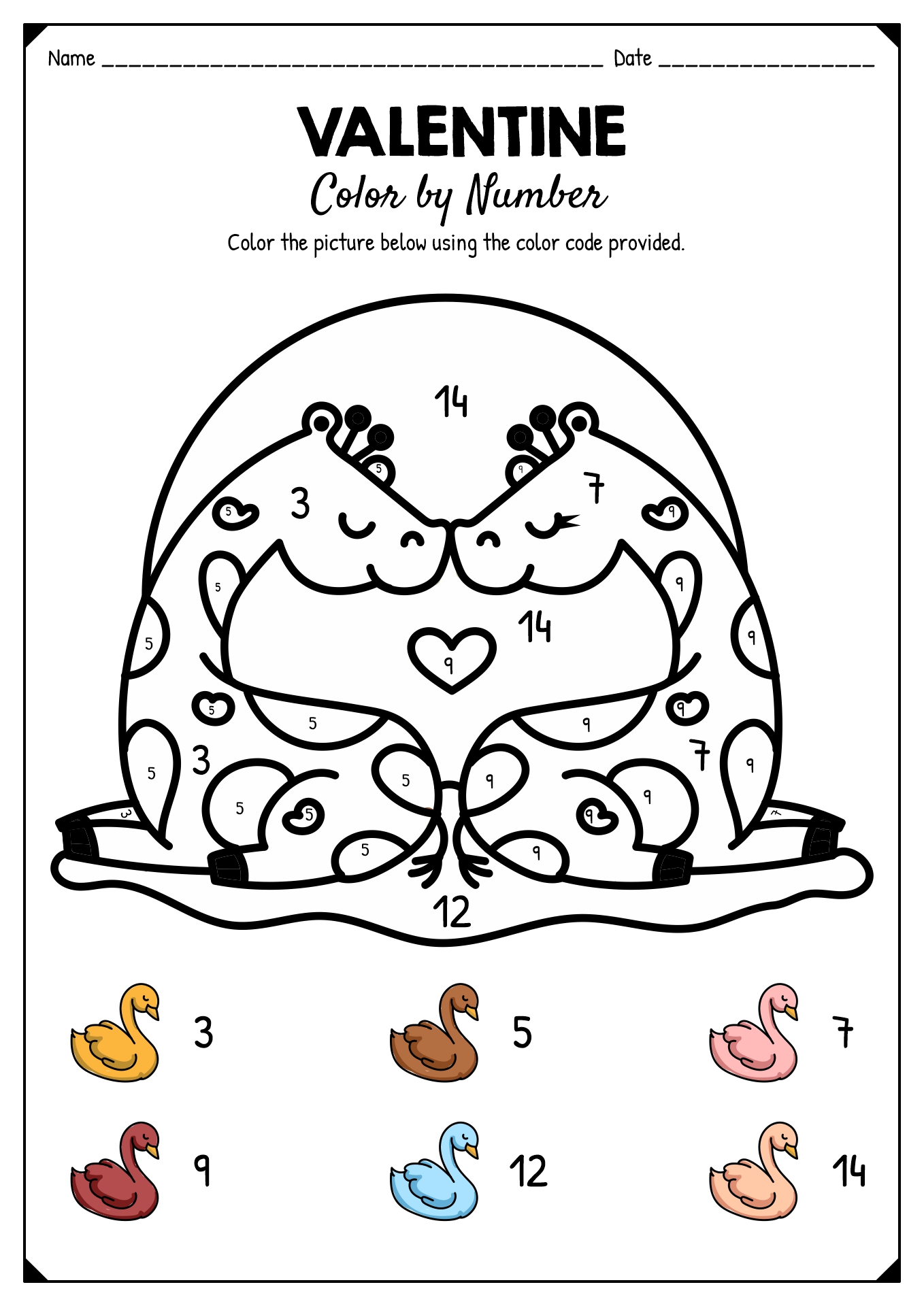 Valentine Color by Number Coloring Pages