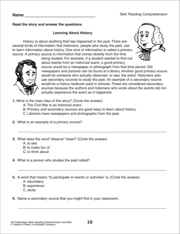 4th Grade Reading Comprehension Questions Image