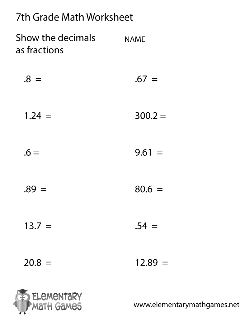 7th Grade Math Worksheets Printable Image