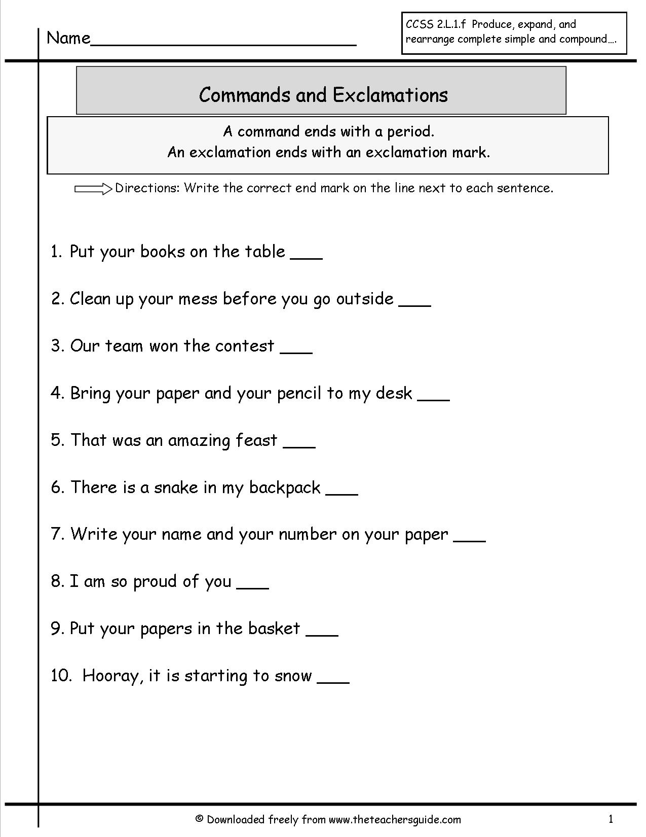 Command Sentences Worksheets Image
