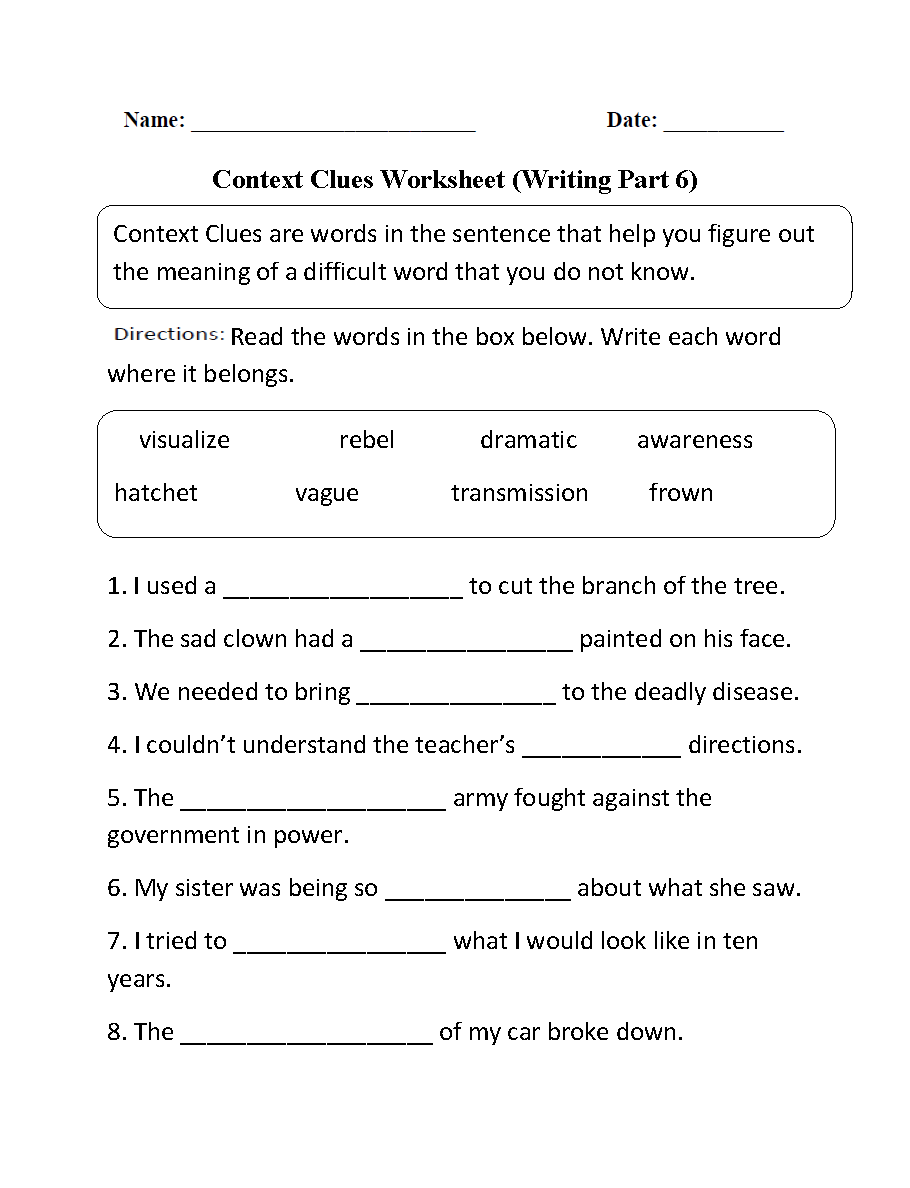 Free Printable Context Clues Worksheets 4th Grade