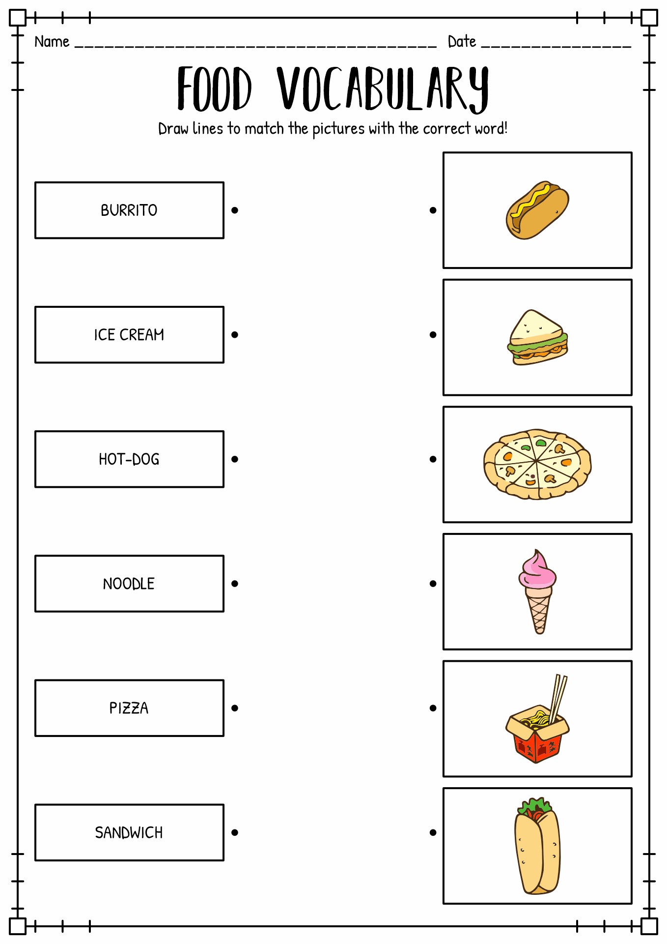 Food Vocabulary Worksheets for Preschool