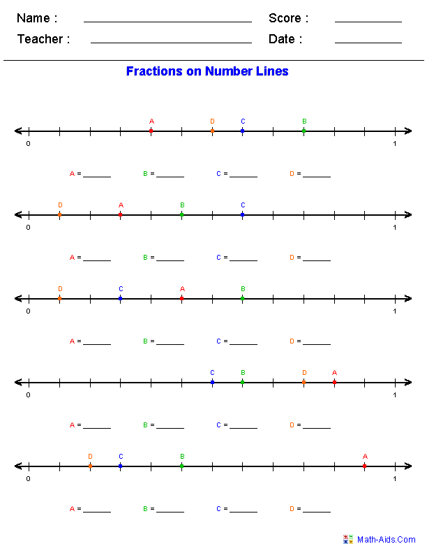 Fraction Number Line Worksheets Image