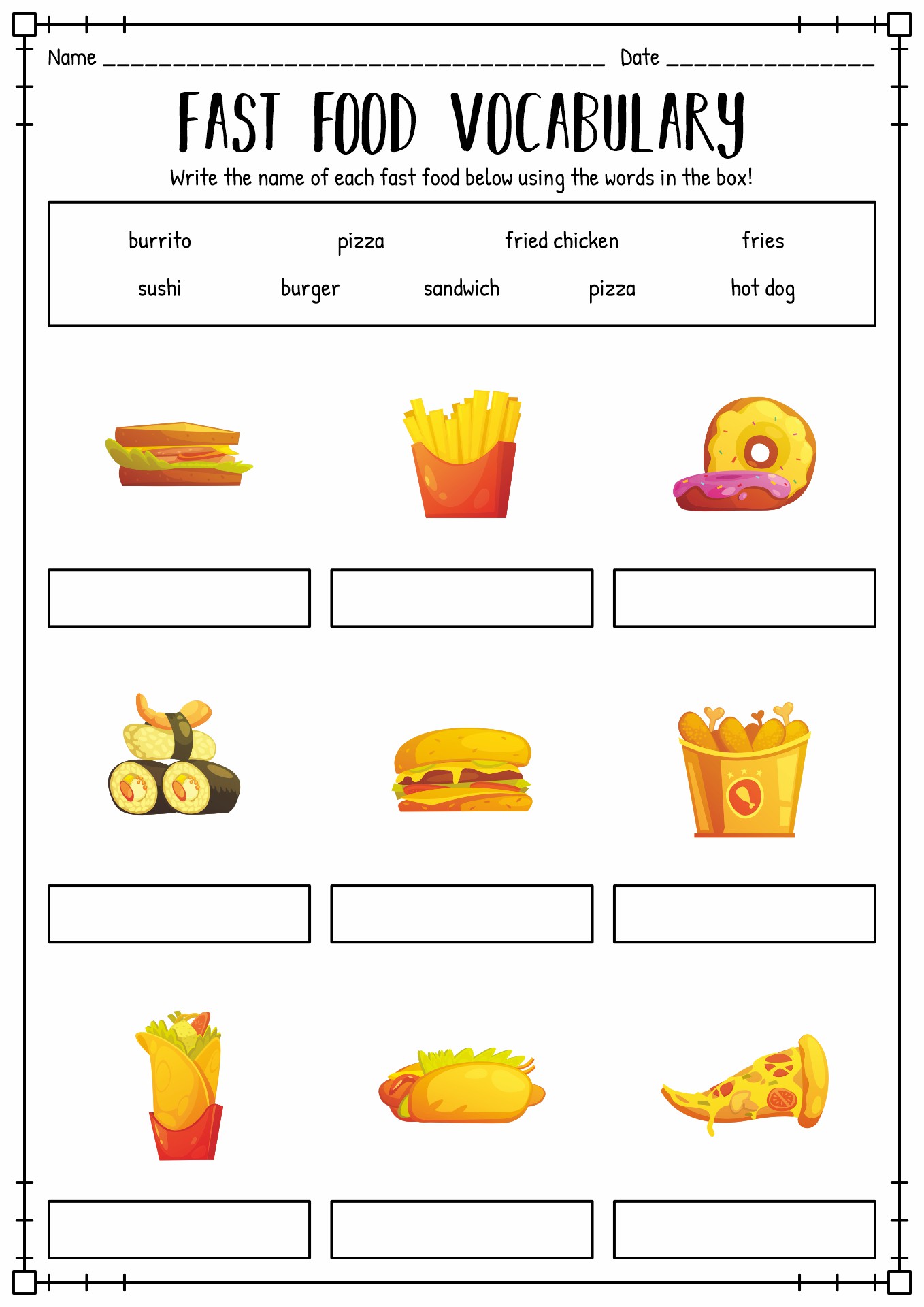 Free Printable ESL Food Vocabulary Worksheets