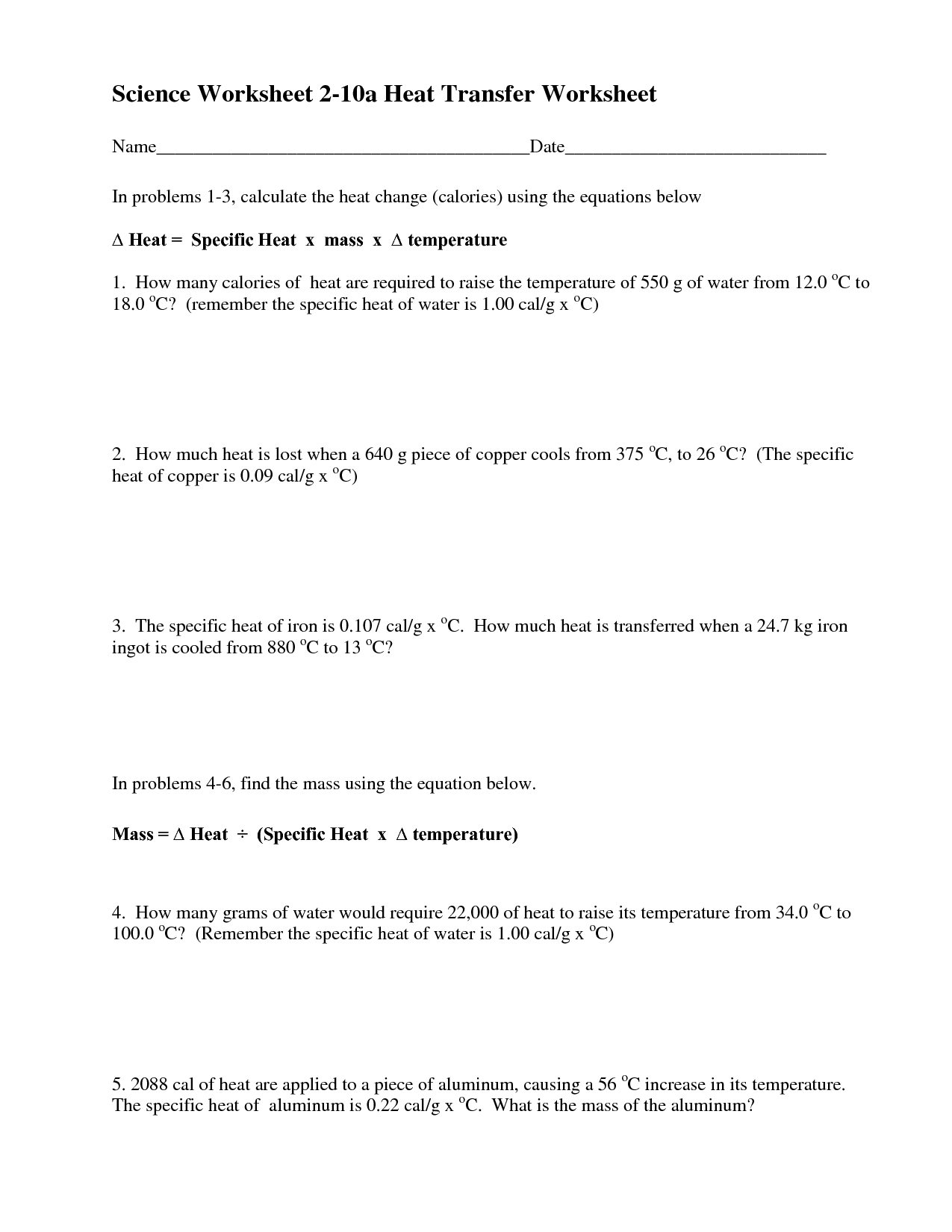 Heat Transfer Worksheet Answer Key