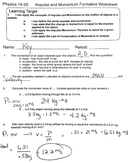 Momentum Worksheet With Answers Pdf True Or False