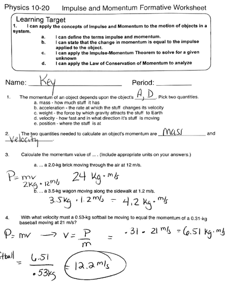 Momentum Worksheet Answers True Or False