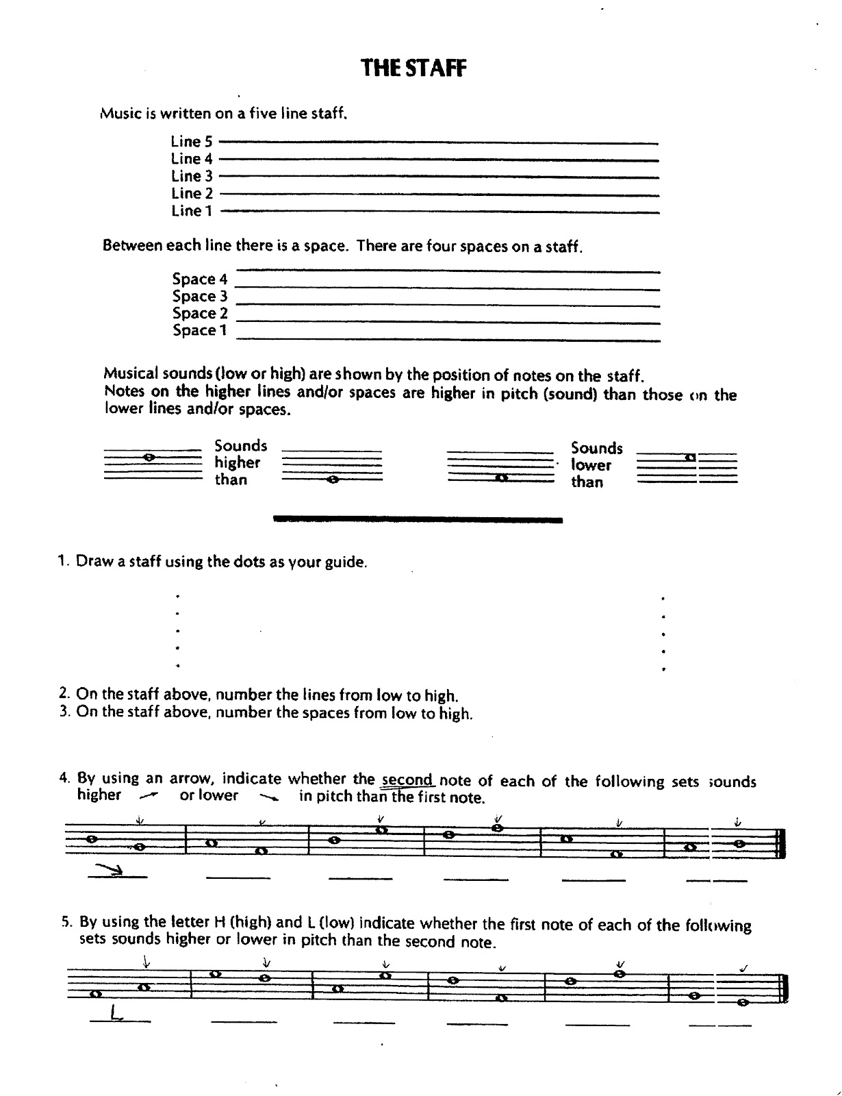 Music Staff Lines and Spaces Worksheet Image