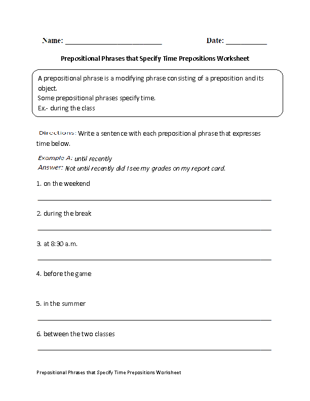 Prepositions Prepositional Phrases Worksheet Image