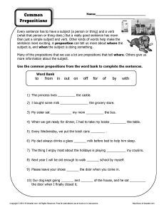 Prepositions Worksheets 4th Grade Image