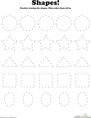 Preschool Shapes Tracing Worksheet Image