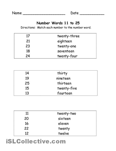 Printable Number Words Worksheets Image