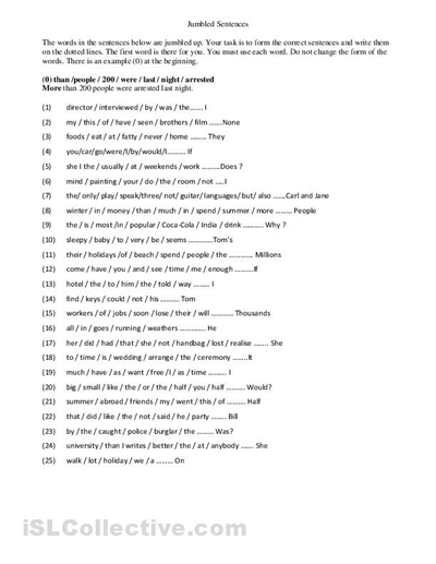 Printable Grammar Worksheets Sentences