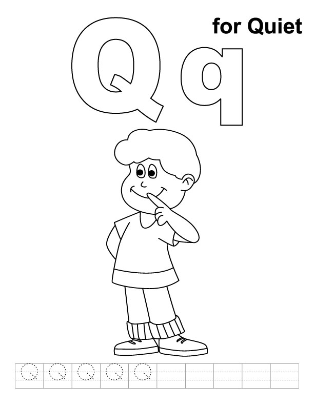 Q Is for Quiet Coloring Page Image