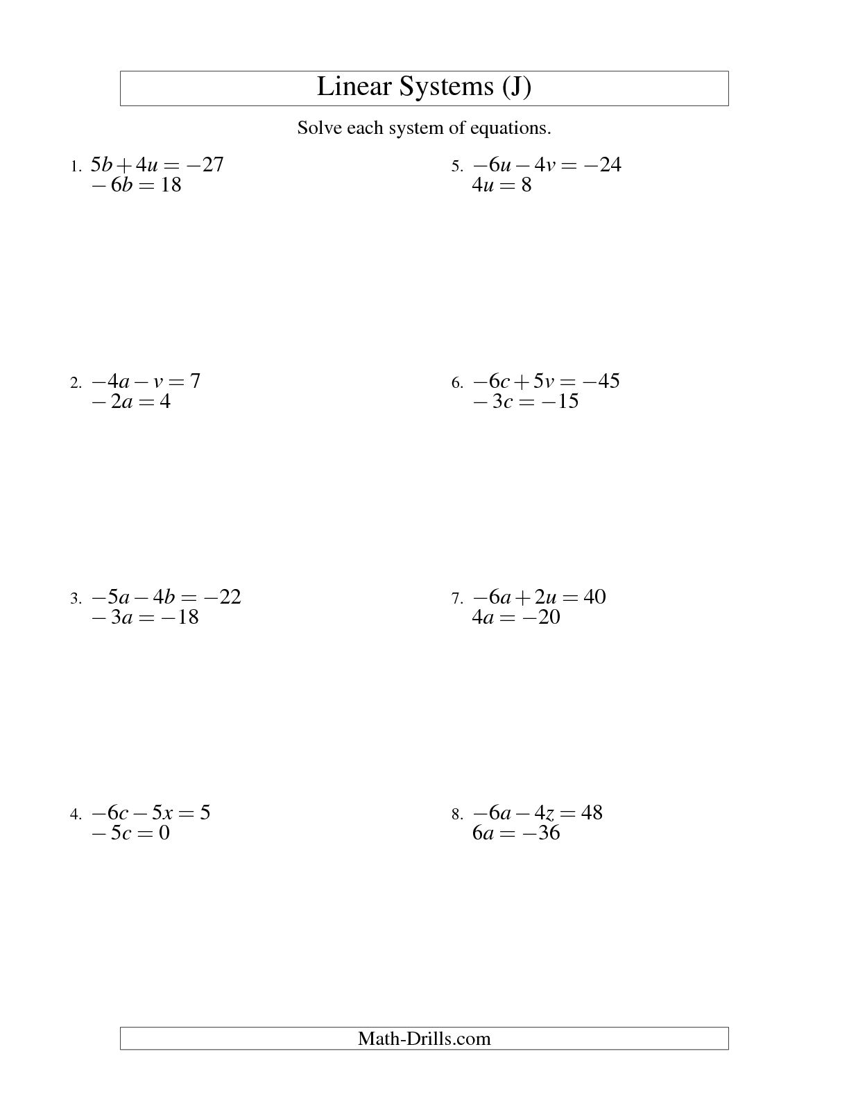 Simple Algebra Equations Worksheet Image