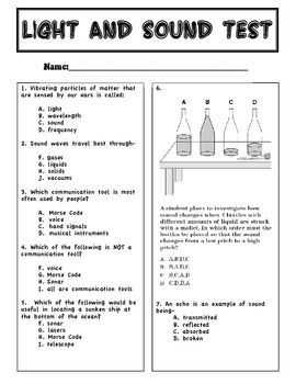 Sound and Light Worksheets 4th Grade