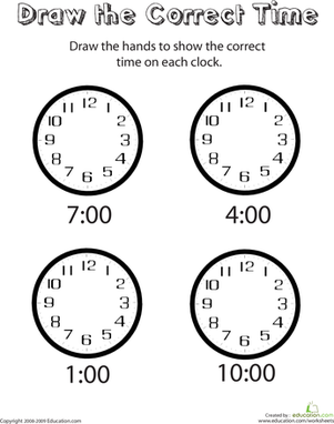 Time Clock Worksheets Kindergarten