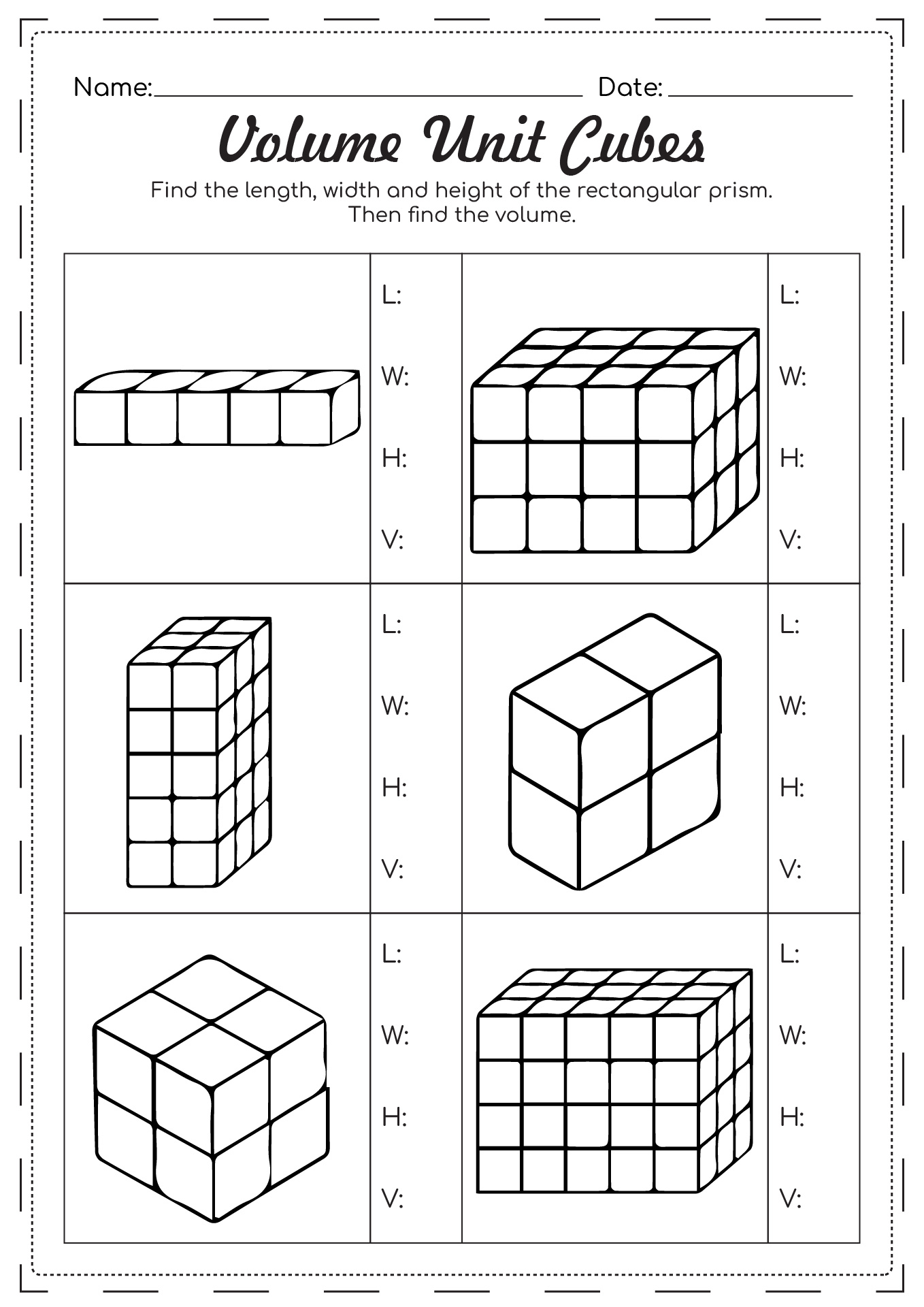 Volume Unit Cubes Worksheets
