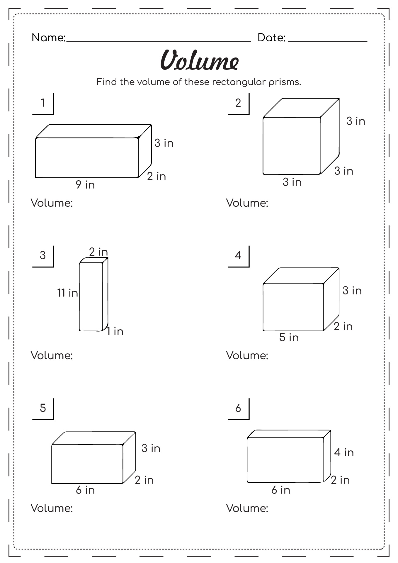 Volume Worksheets 5th Grade Math